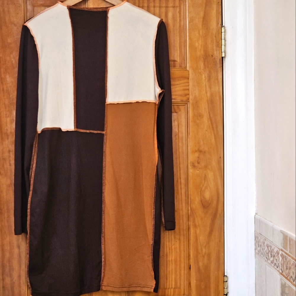 NWOT Shein Color Block Pattern Long-Sleeve Women's Dress, Size L